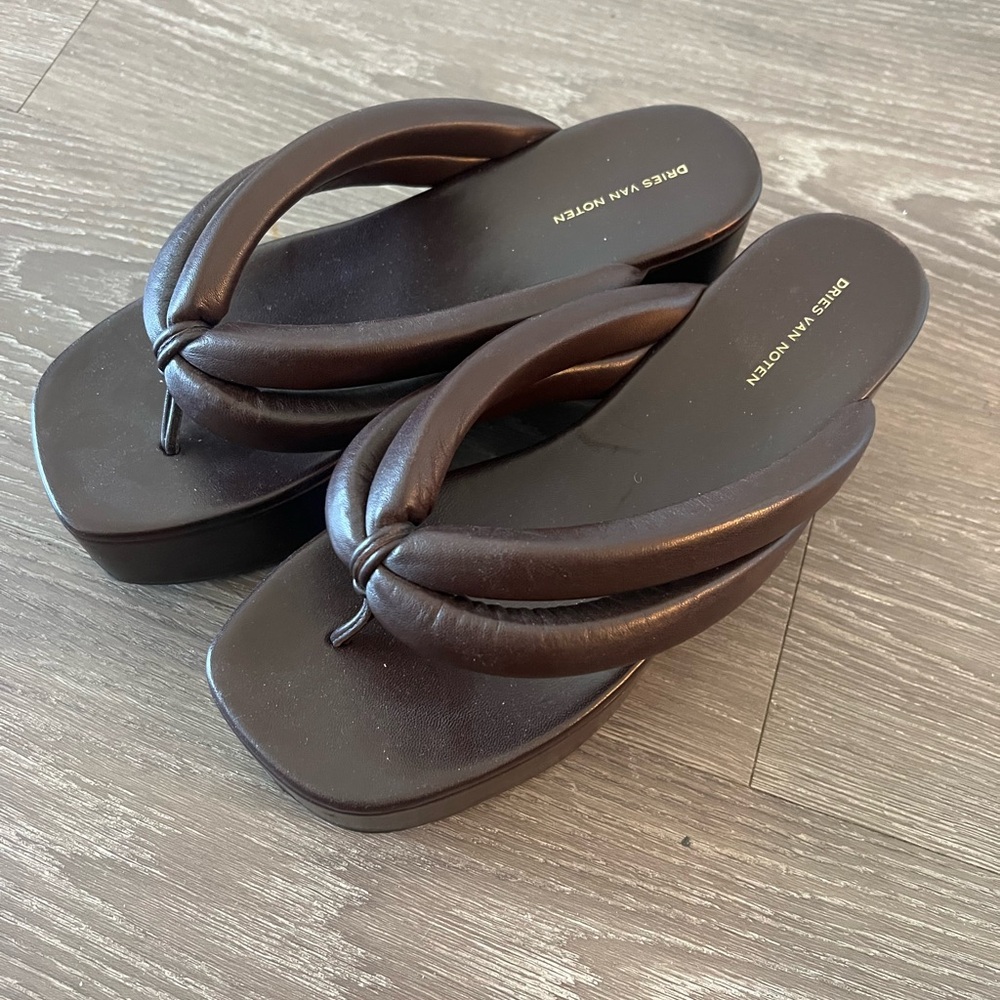Dries Van Noten Dark Brown Padded Platform Flip Flops